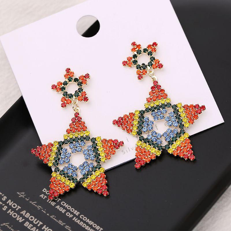 Rainbow Color Geometric Star Earrings For Women Blling  Cubic Zirconia Jewelry Korea Trendy Dangle Earings