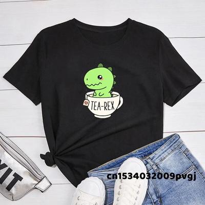 Drăguț Tea-Rex T-shirt femei amuzant desene animate dinozaur tricou femeie mânecă scurtă Kawaii haine dinozaur ceai grafic tricou unisex