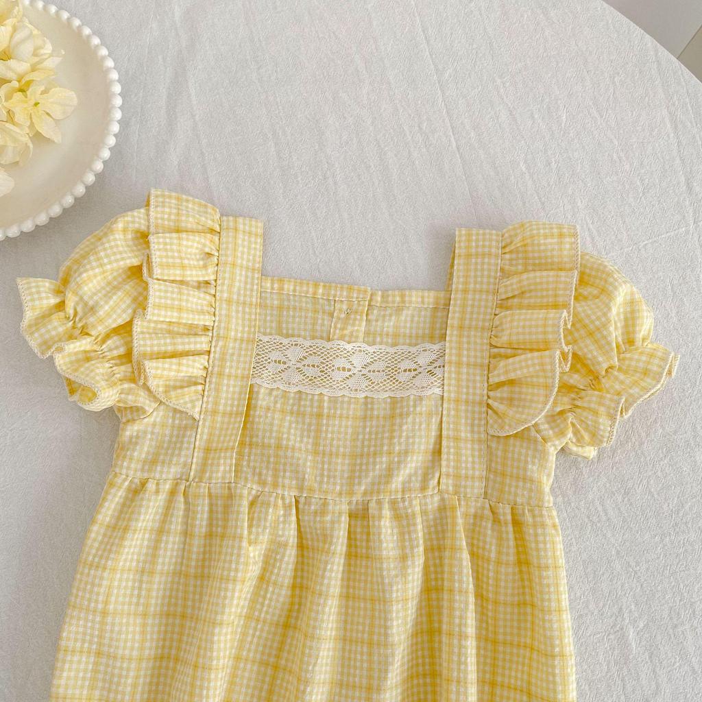 Sommer kariertes Prinzessinnenkleid & Baby Strampler Geschwister Outfits