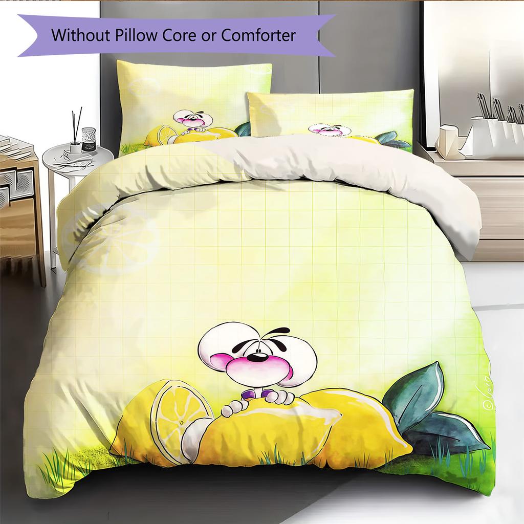Diddl Pattern Bedding Quilt Set Home Decoration Gift (1 * Duvet Cover + 2 * Pillowcase Without Core)