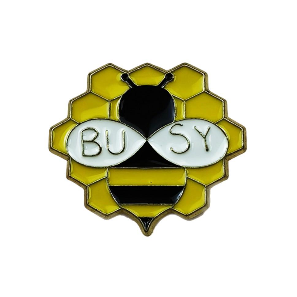 Adorable Bee Brooch: Honeycomb Cartoon Design with English Letters, Alloy Badge, Drip Oil Finish