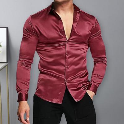 Mannen Shirt Satijn Effen Kleur Turn-down Kraag Lange Mouwen Single-breasted Warme Formele Knopen Vest Mannen Prom shirt Mannelijke Kleding