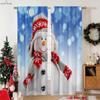 Cartoon Snowman Christmas Decorative Curtains Suitable for Bedroom Restaurant New Year Party Decorative Curtains 2 Pieces