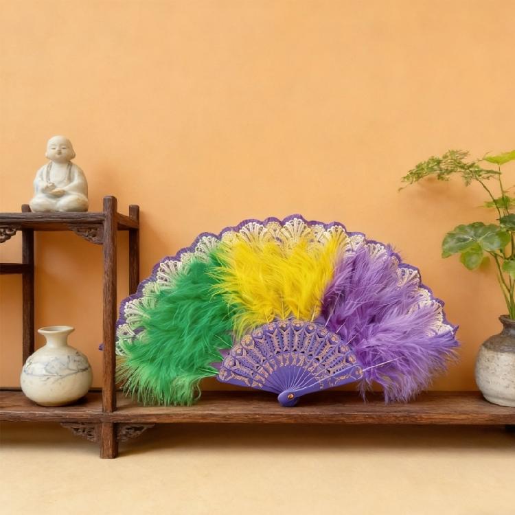Feathered Fan 20s Retro Folding Fan Flapper Hand Fan for Costumes Dancing Party Wedding Decorations Rave Fan Gift