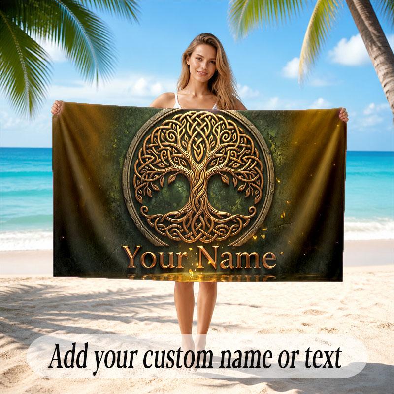 Tree of Life Theme Beach Towel Personalized Custom Name & Text Soft Quick Dry Beach Towel for Swimming Travel