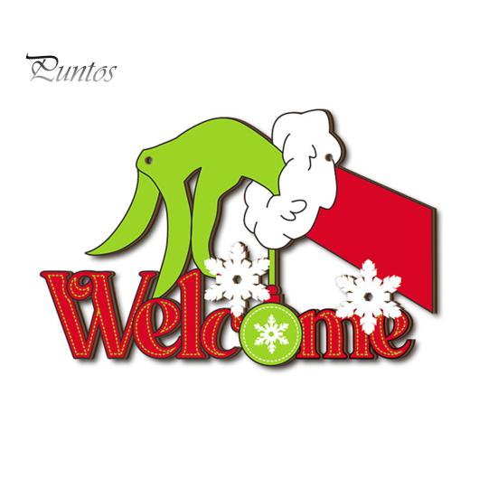 Festive Cartoon Santa Deer Ornaments Christmas Wooden Pendant, Decorative Reindeer/Santa Claus/Gnome Pattern Hanging Sign, Welcome Sign with Childlike