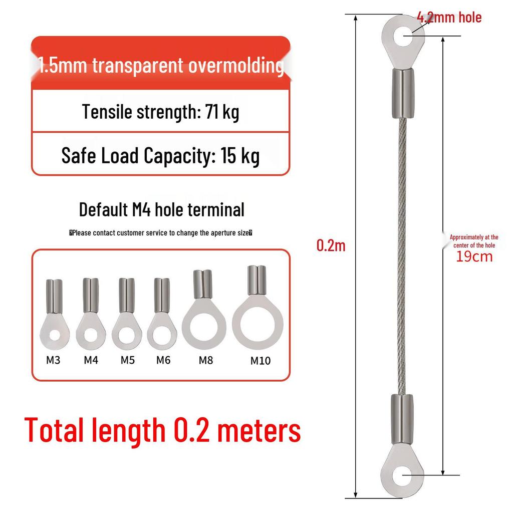 Transparent PVC Coated Stainless Steel Wire Rope with Fish Eye Terminal, 1.5mm~3mm Thick Anti-Fall Lighting Hanging Rope.