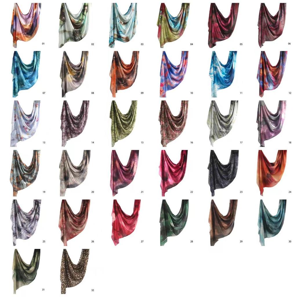 High-End Seidenschal mit Marmorprint - Ethnischer Stil, 180x85cm