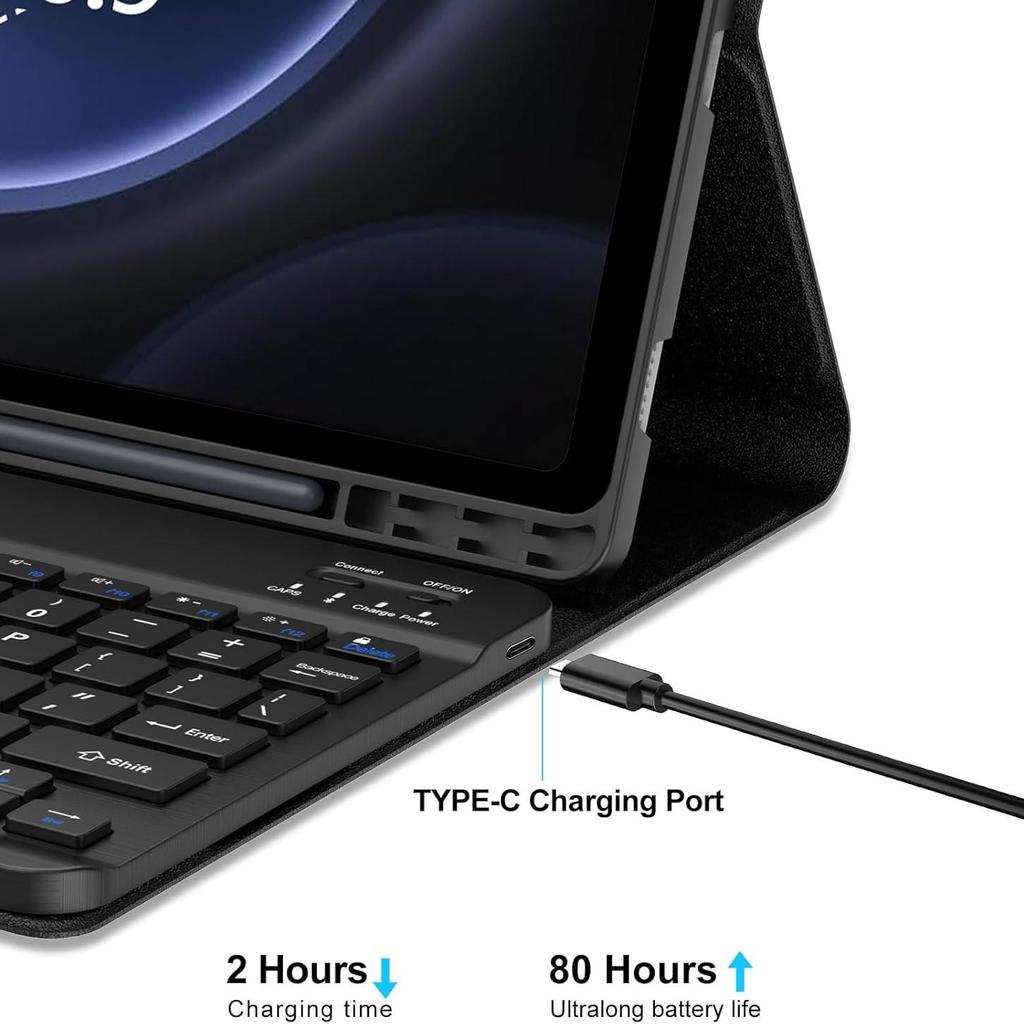 Compatible Samsung Galaxy Tab S10 Lite Bluetooth Keyboard Case - Backlit, Protective Leather Cover for S9 FE.