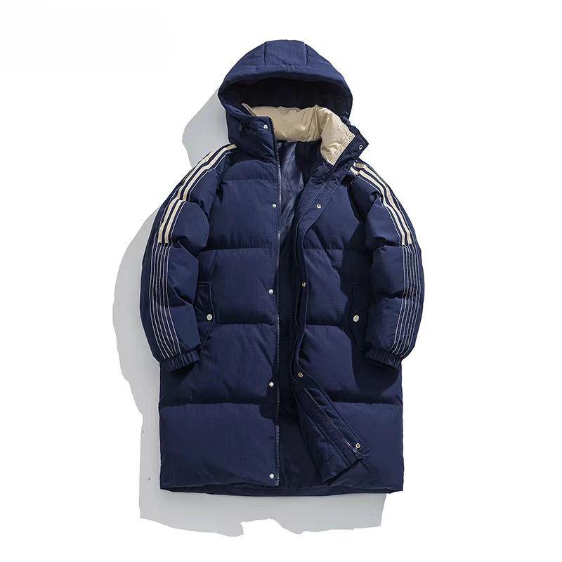 Unisex Mid-Length Striped Cotton-Padded Jacket - Winter 2025, Warm & Thick, Korean Style Student Coat