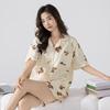 Summer Women's Japanese-Style Cute Teddy Bear Pajamas, Short-Sleeved Loose Cardigan, Casual Homewear Set.