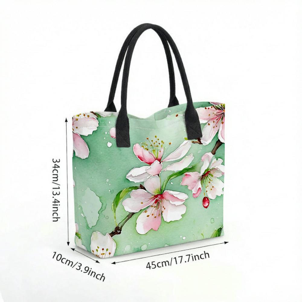 Watercolor Peach Blossom Large Tote Bag Casual Daily Shoulder Handbag for Women