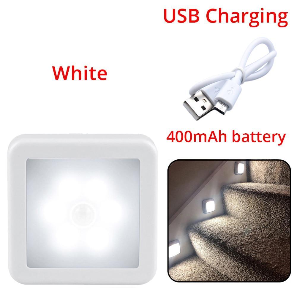 Motion Sensor LED Night Light Smart USB Charging Battery Operated WC Bedside Lamp for Room Hallway Pathway Toilet Home Lighting