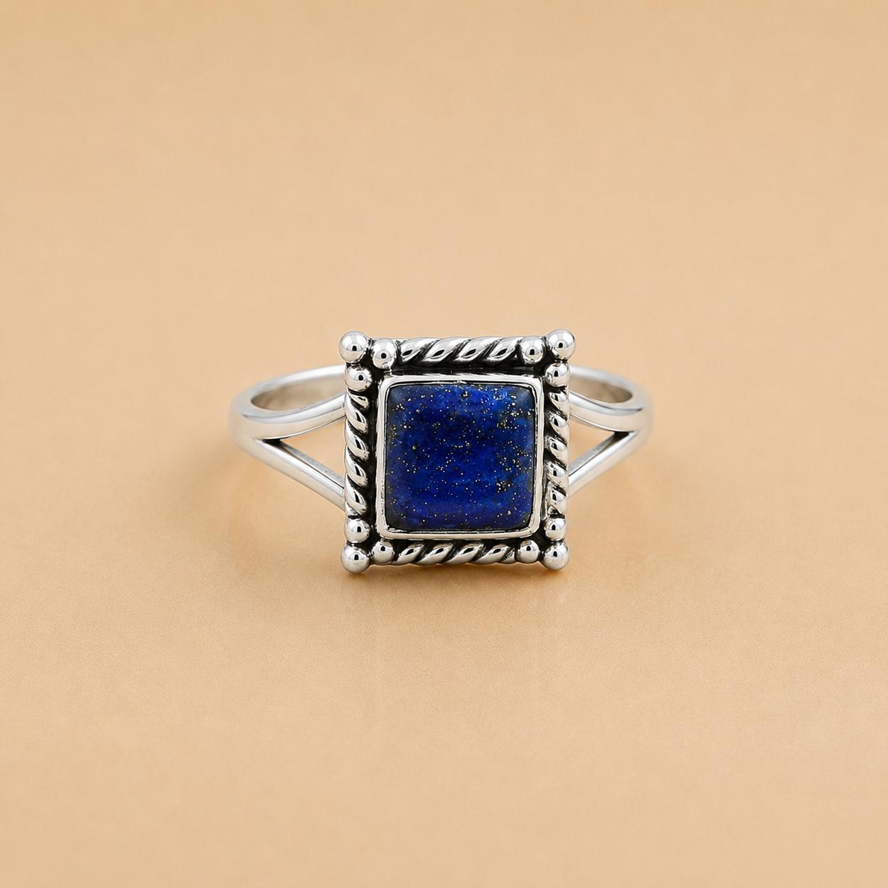 

Lapis Lazuli 925 Sterling Silver Ring, Handmade Square Blue Gemstone Ring, Minimalist Vintage Boho Statement Jewelry 4 серебряный