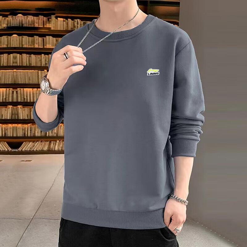 Li Ning Plain Logo Loose Fit Crew Neck Long Sleeve Sweatshirt Unisex Sweatshirt Gray AWDTC19-2