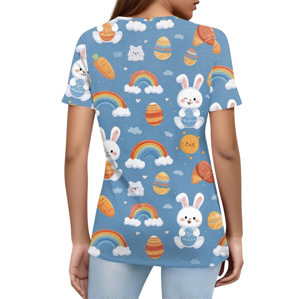 Damen T-Shirt mit Aufdruck und Knopfleiste, kurzärmelig, für den Alltag, Wochenendmode, Basic, V-Ausschnitt, normales Oberteil