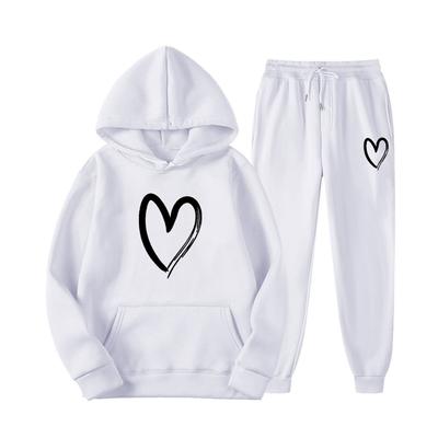 Jesienny Zestaw Bluza Spodnie Dresowe 2 Częściowy Oversize Jednokolorowy Nadruk Serca Bluzy+Jogger Zestawy Spodni Fitness Kobiety Y2k Garnitury Spodniowe