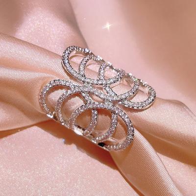 Hollow Winding Rattan Rings for Women Sterling Silver   Pave CZ Chic Female Anniversary Wide Ring Party with Stamp