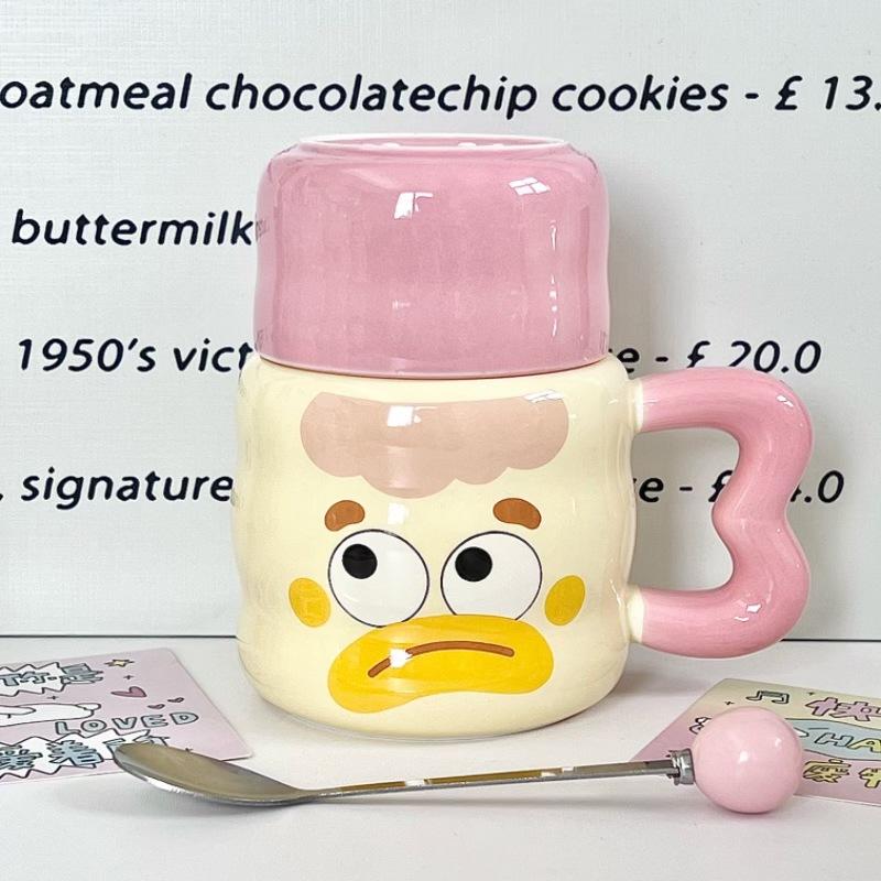 Milk Fufu Cute Clown Kettle Girls High Value Ceramic Mug with Lid Couple Coffee Cup Birthday Gift