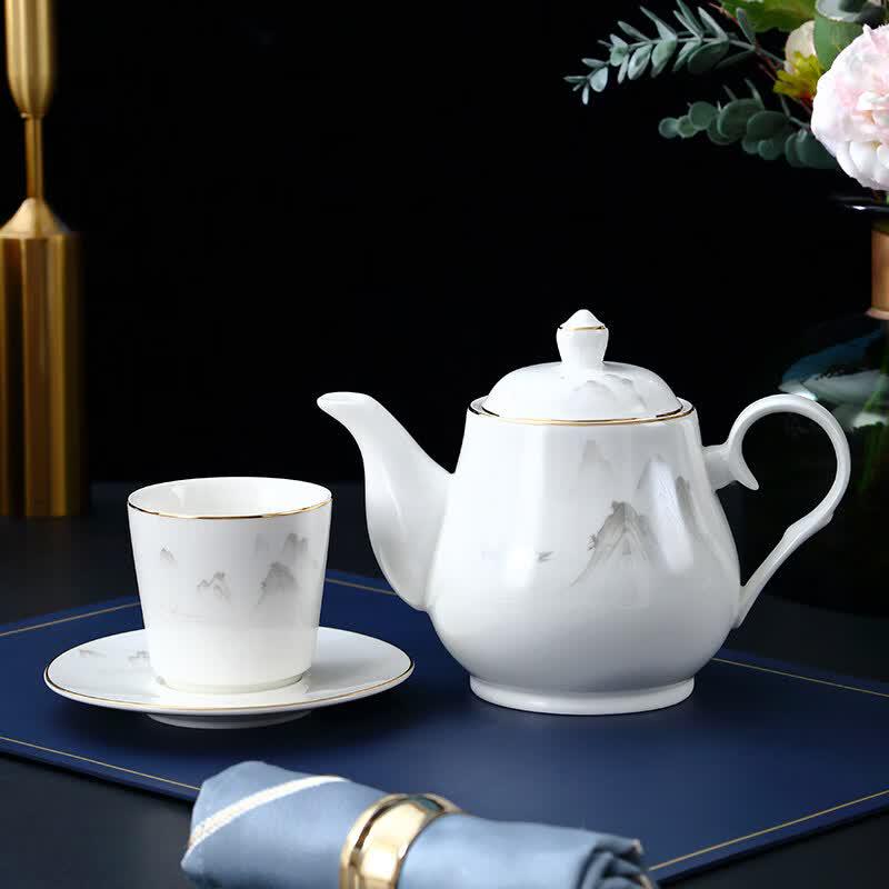 New Chinese Style Gold Rim Bone China 3-Piece Dinnerware Set