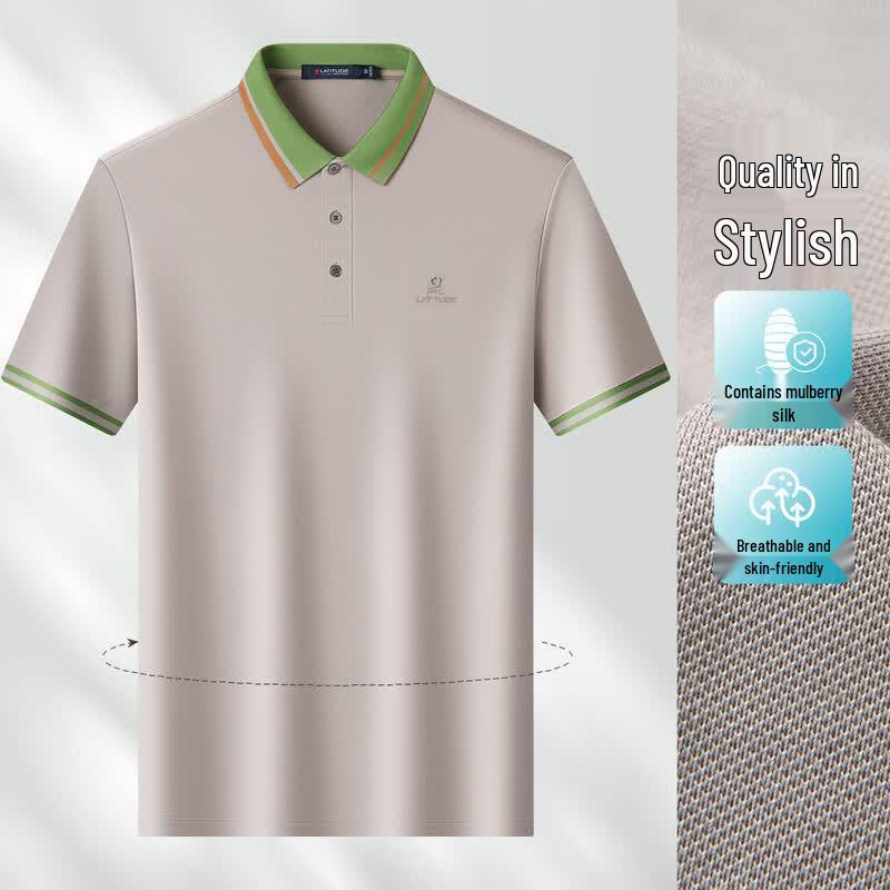MONTAGUT Men's Silk Blend Embroidered Polo Shirt
