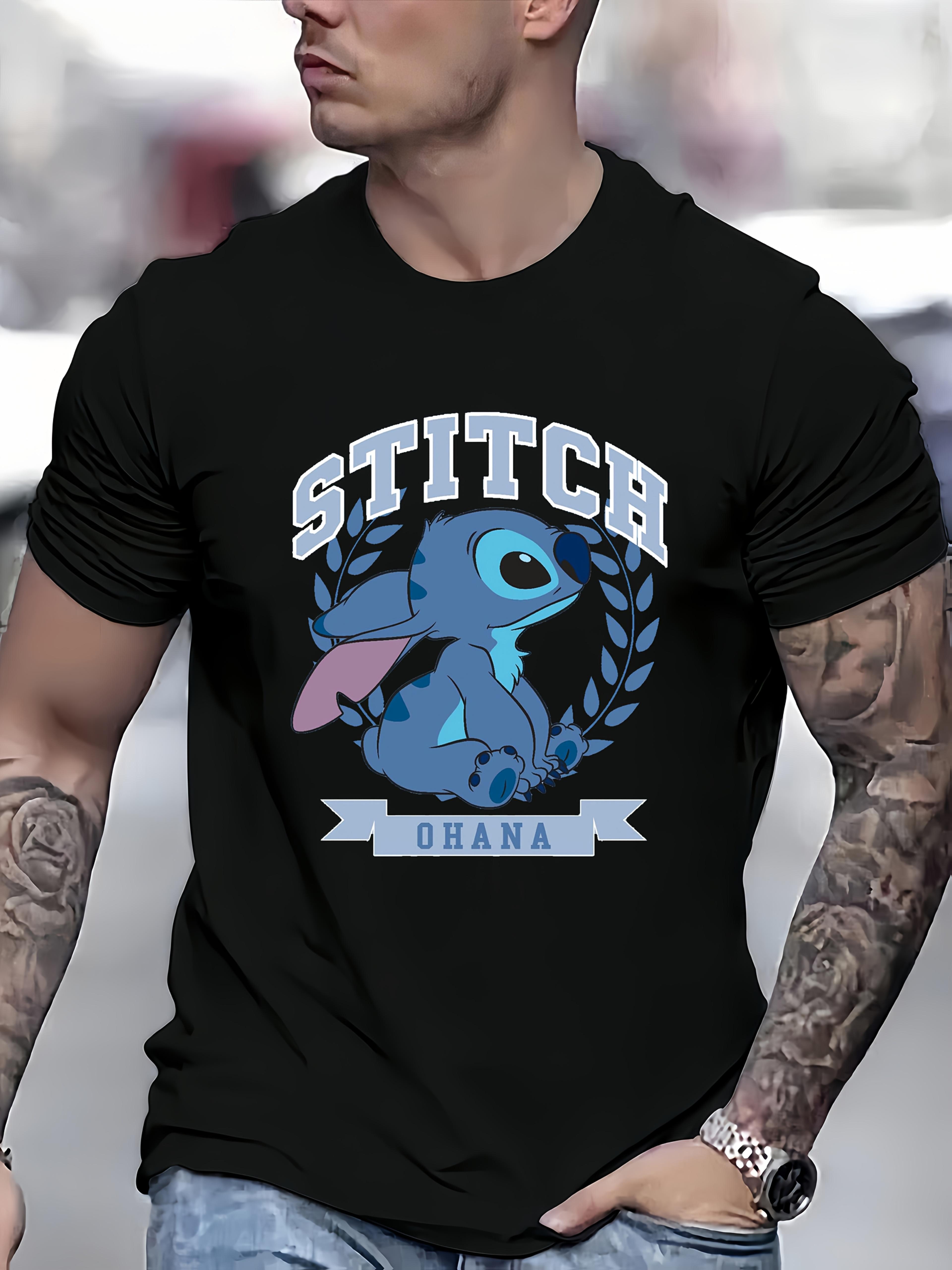 Disney Stitch Graphic T-shirt - Black Casual Short Sleeve Tee with White Round Neck XL