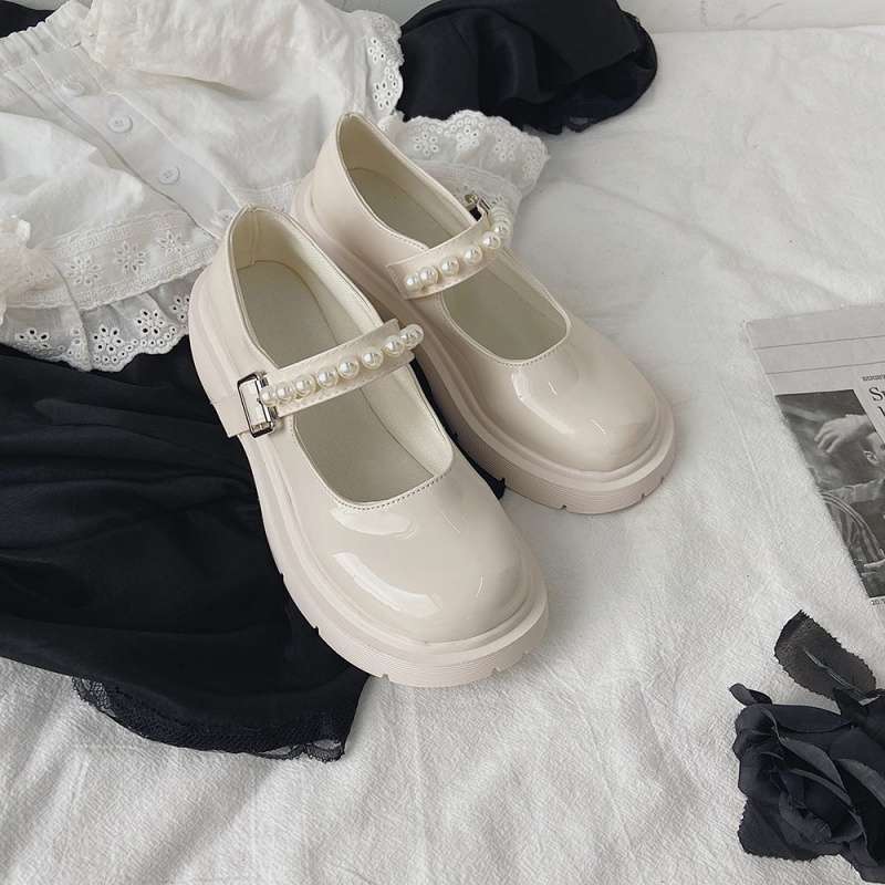 French Retro British Style Small Leather Shoes Girl 2025 Spring New Pearl Fairy Word with Platform Mary Jane Single Shoes