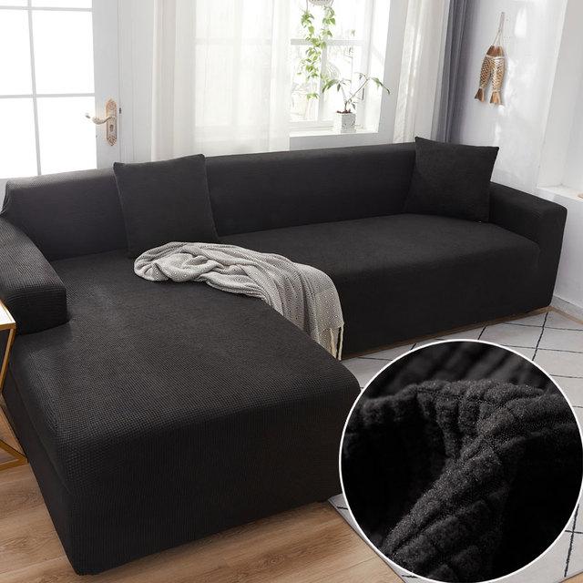 Pluche stoffen elastische bankhoes effen L-vormige bank 2 hoezen nodig voor woonkamer stretch hoes bank 1-seater 90-140cm gray