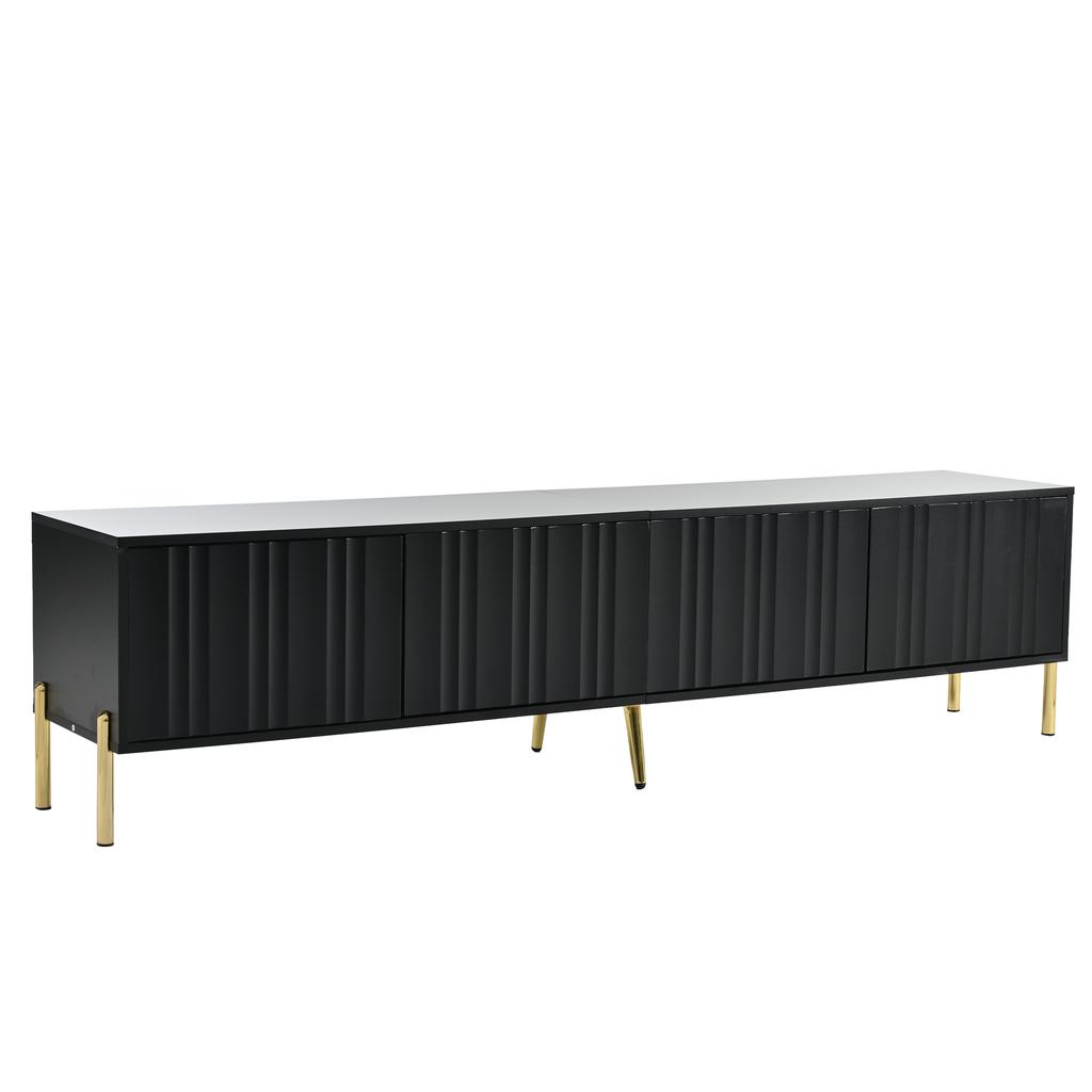 Black TV Cabinet, 190 cm(L) X 38 cm(W) X 48 cm(H), Golden Table Legs