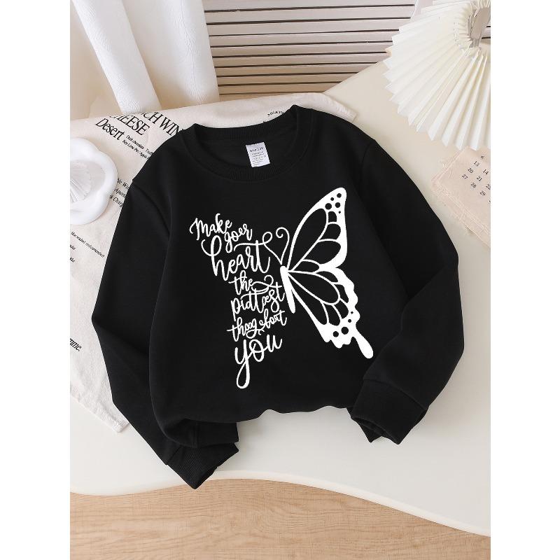 European sizes Girls Soft Crewneck Sweatshirt Make Your Heart The Prettiest Thing Print, Casual All-Match, Ideal Holiday Present