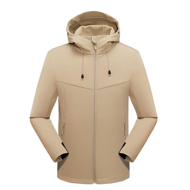 Outdoor Soft Shell Jacket Men's Waterproof Women's Warm Soft Shell Jacket Women's Velvet Single-layer Windproof Autumn Jacket Trench Coat