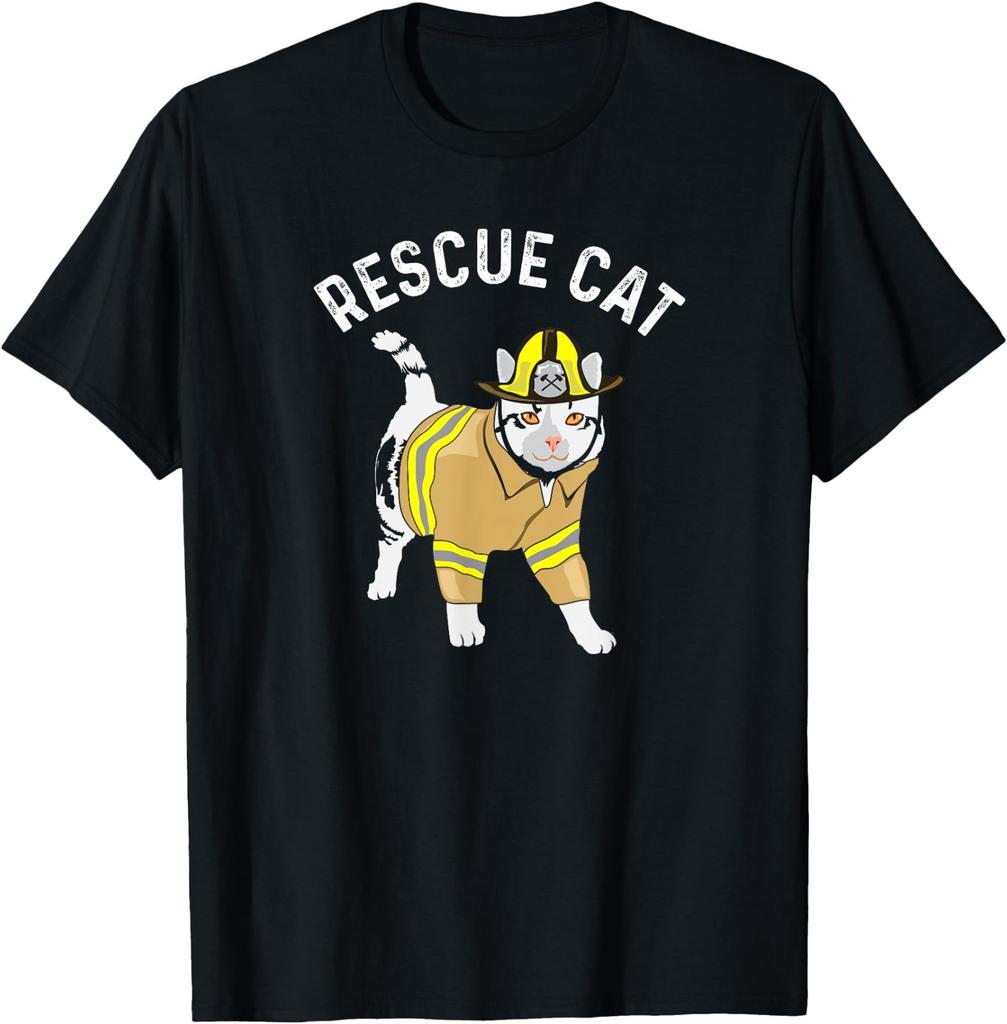 Funny Rescue Cat Firefighter Humor Animal Lover T-Shirt