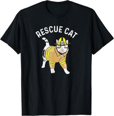 Funny Rescue Cat Firefighter Humor Animal Lover T-Shirt