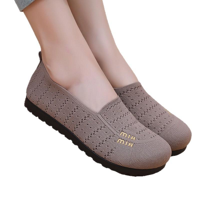 Shoes Women's Cloth Shoes Flying Weaving Fashion Breathable Non-slip Lightweight Women's Shoes Casual Mom Shoes Flat Single Shoes