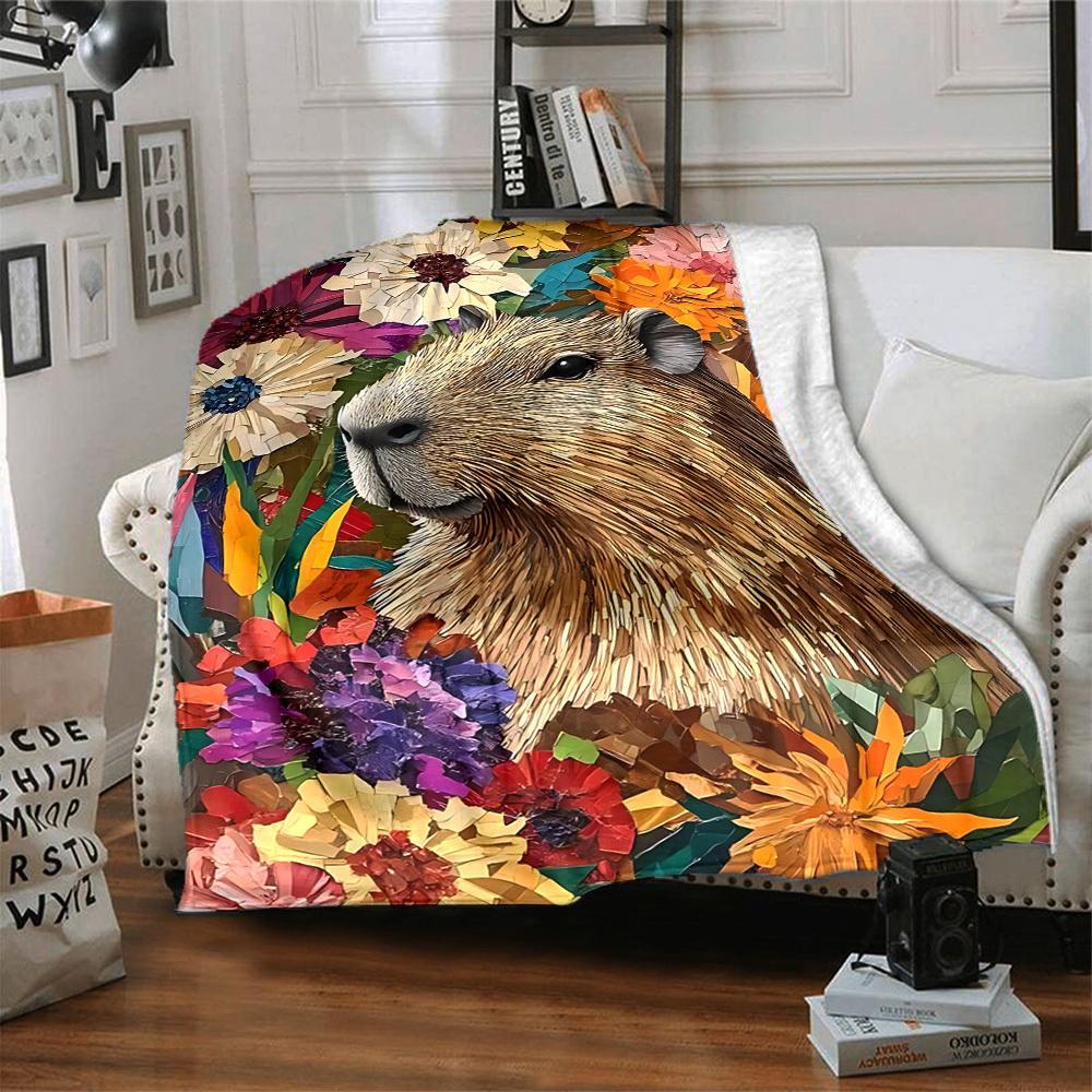 1pc Capybara, Floral Blanket - Perfect Gift for Birthdays, Christmas & Halloween- Soft, Warm & Versatile yy250909153