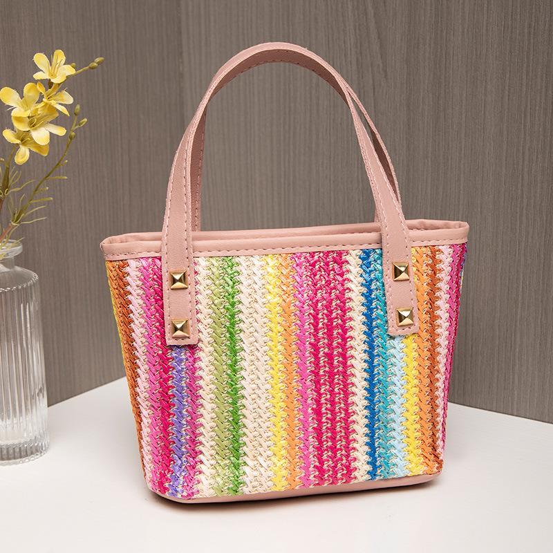 Fresh Pastoral Color Woven Handbag Mini Tote Bag Mobile Phone Bag Fashionable Versatile Shoulder Messenger Bag