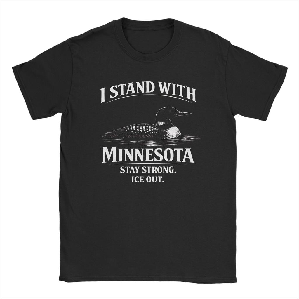 Ich stehe mit Minnesota Ice Out Unisex T-Shirt Humor T-Shirts Kurzarm Rundhalsausschnitt T-Shirt Baumwolle XL XL Kleidung