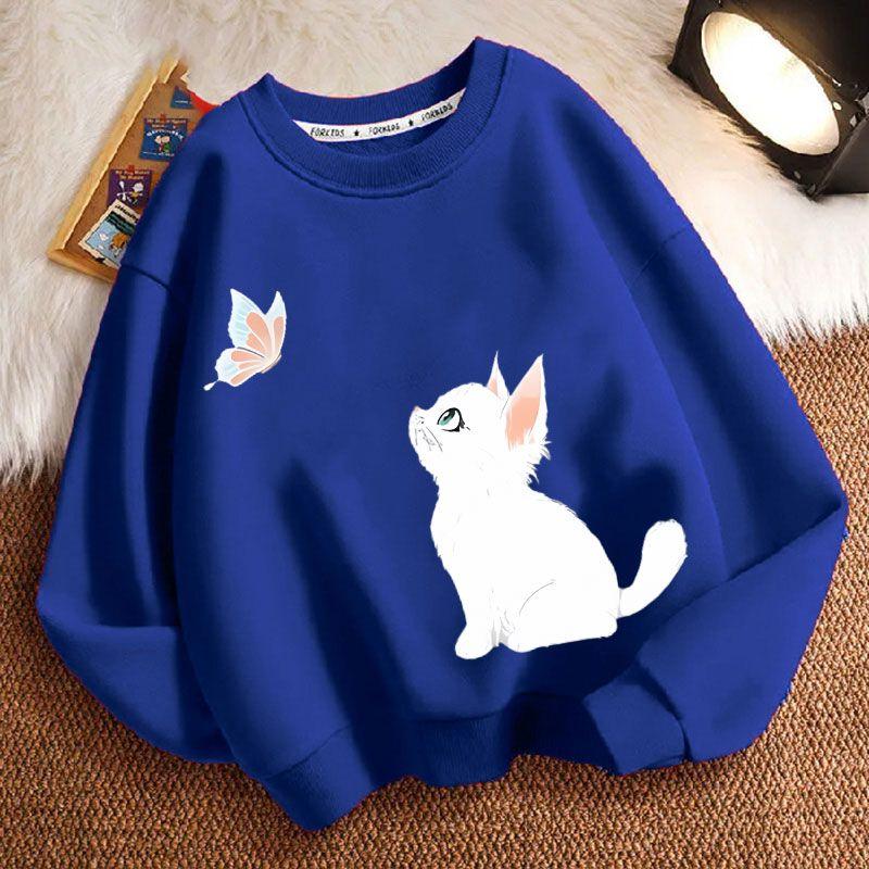 Sudaderas de Gato Lindas para Niños Otoño, Chaquetas Casuales Holgadas de Manga Larga y Cuello Redondo para Niños y Niñas