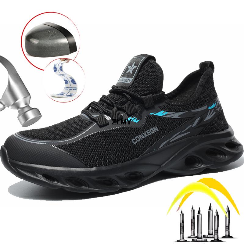 Modische Sicherheitsschuhe für Herren mit Stahlkappe, Turnschuhe, pannensicher, industrielle Arbeitsschuhe, atmungsaktiv, für Herren, Arbeitssicherheitsstiefel, Anti-Smash