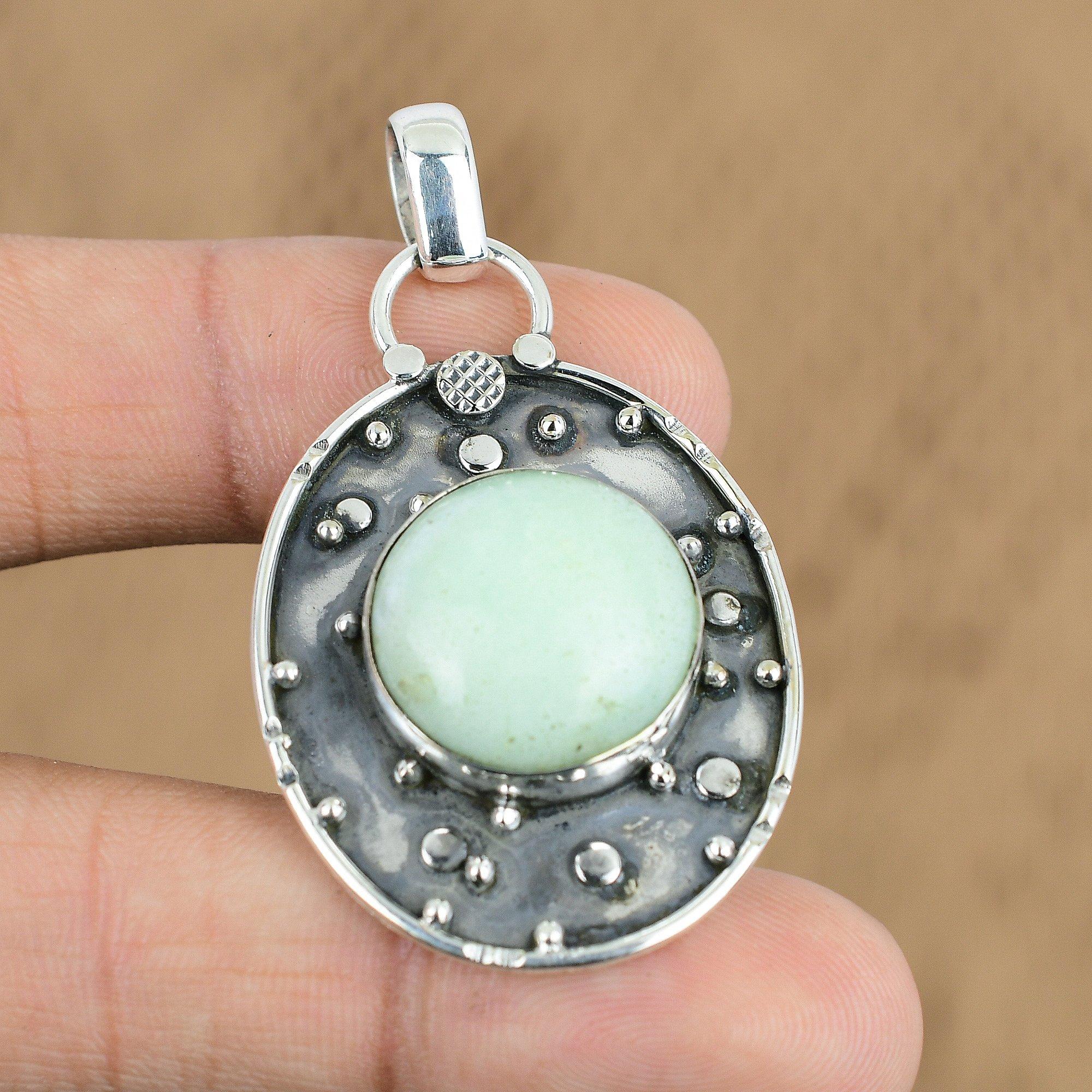 

Easter Sale Round Brazilian Chrysoprase Gemstone 925 Silver Birthday New Pendant