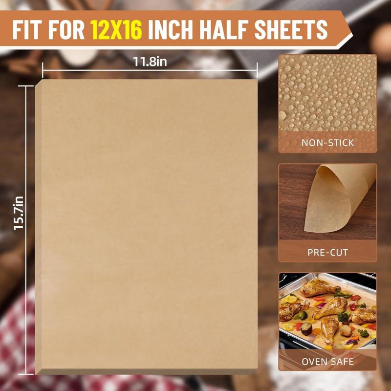 100 Pcs  Paper Food Grade Baking Sheets Non-Stick Oil-Proof  Baking Paper Oven Liner Sheet BBQ Pad for Baking and Barbecue Air Fryer Paper