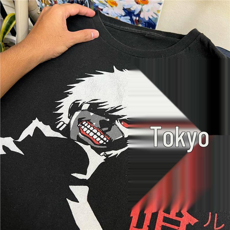 

Ретро Американская Минималистичная Футболка с Коротким Рукавом - Тема Аниме Токийский Гуль XXXL чёрный