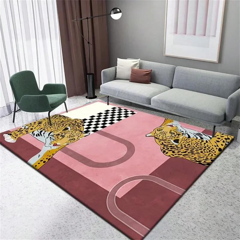 Pink Leopard Print Area Rug – Wild Style Non-Slip Carpet, Soft Floor Mat for Bedroom Living Room Bold Home Decor