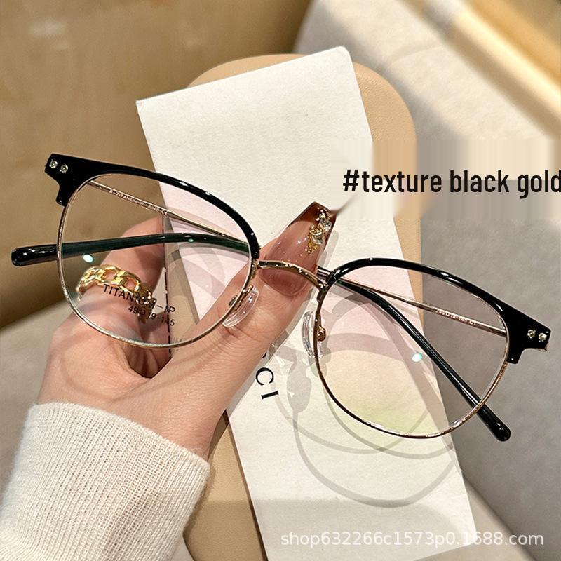 Jinghe Ultralight Tea Half-Rim Myopia Glasses for Women - Anti-Blue Light, Low Nose Bridge, Non-Slip, Prescription Ready.