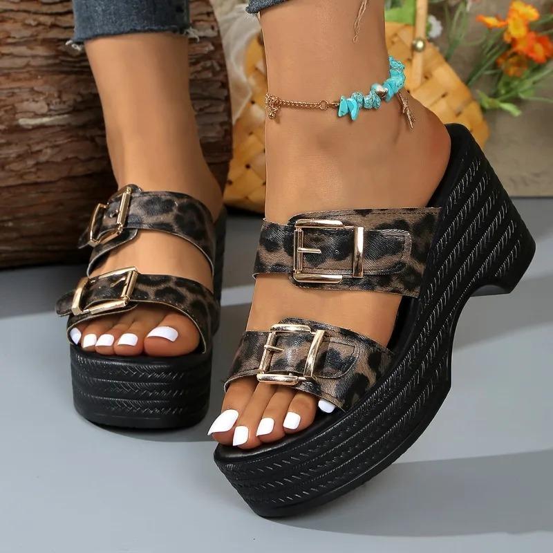 Women Leopard Print Wedges Slippers Summer New Sandals Designer Outdoor Beach Shoes Sexy Platform Slippers Women Slides Women