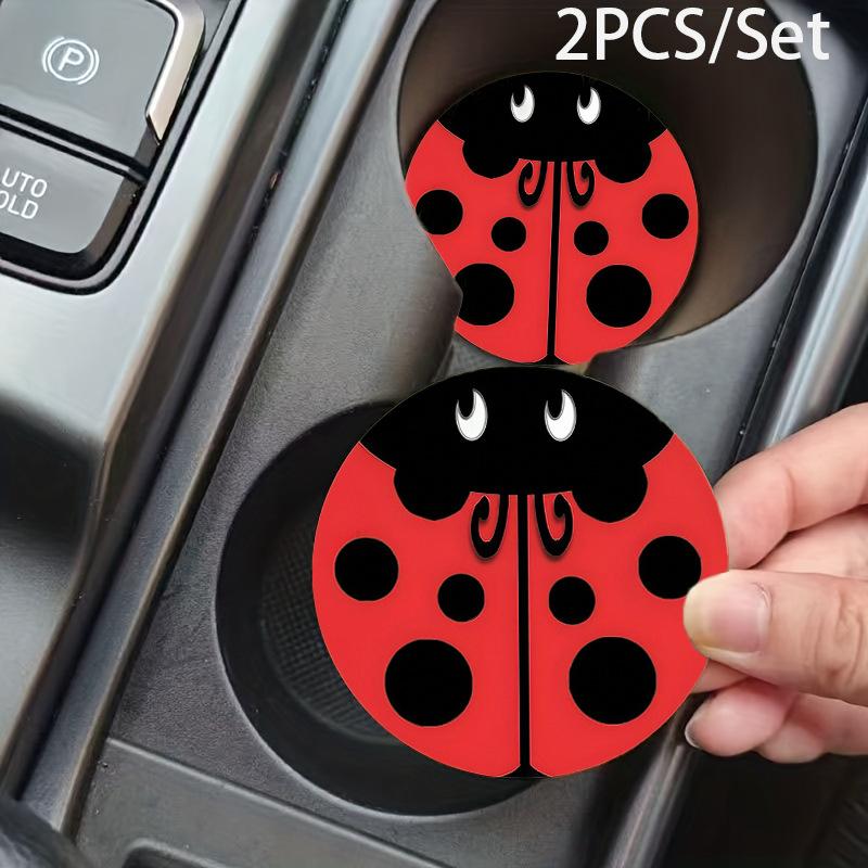 2Pcs/Set Red Beetle-Style Car Cup Holder Inserts - Non-Slip Absorbent Coasters For Universal Vehicle Use