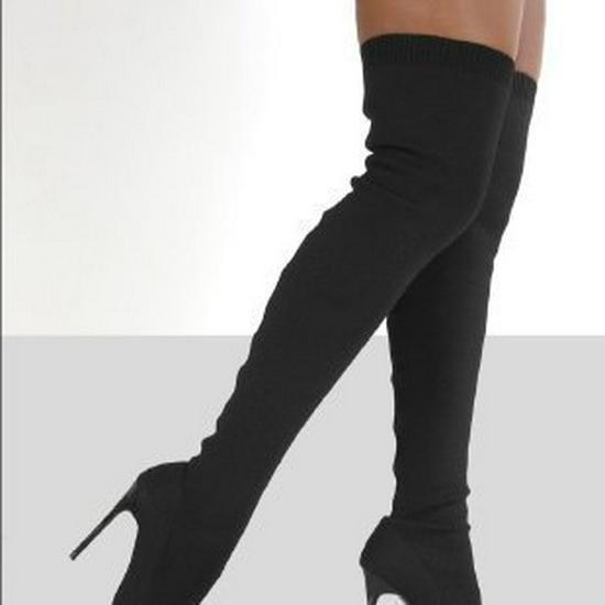 

Женские вязаные сапоги выше колена в стиле ретро 2021 года на шпильке 40 чёрный