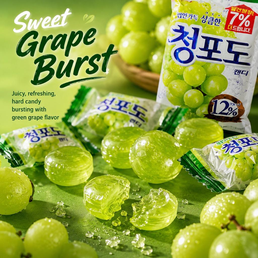 Lotte grüne Traube Hartbonbons 153g | Reichhaltiger grüner Traubengeschmack, Süßer Geschmack, Praktischer Snack