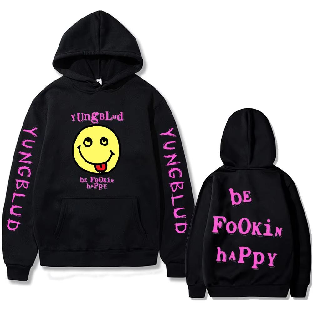 

Singer Yungblud Be Fookin Happy Print Hoodies Unisex Casual Fleece Sweatshirts Men Women Rock Oversized Printed Pullover S