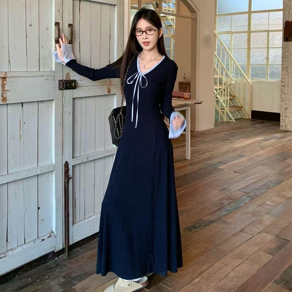 Korean college style dress, children's temperament is loose, full waist, soft waxy, skin-friendly base, long dress inside